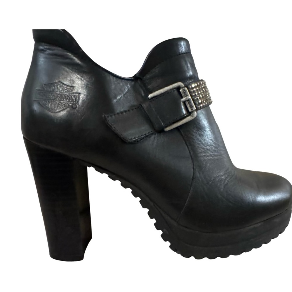 Harley-Davidson High Heeled Ankle Boots! Black with Silver Rhinestones. - Picture 3 of 9